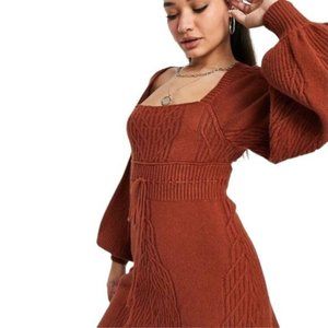 Free People Emmaline Mini Sweater Dress in Brown Size Medium NWT